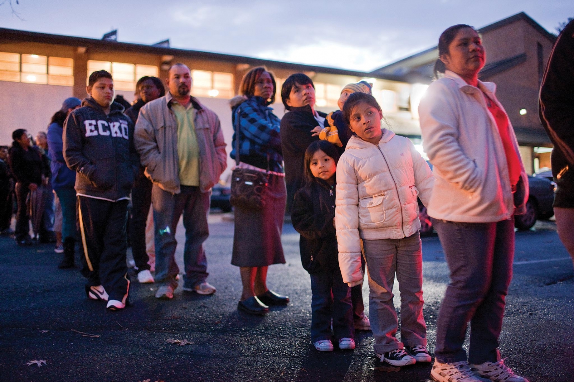 People in food line