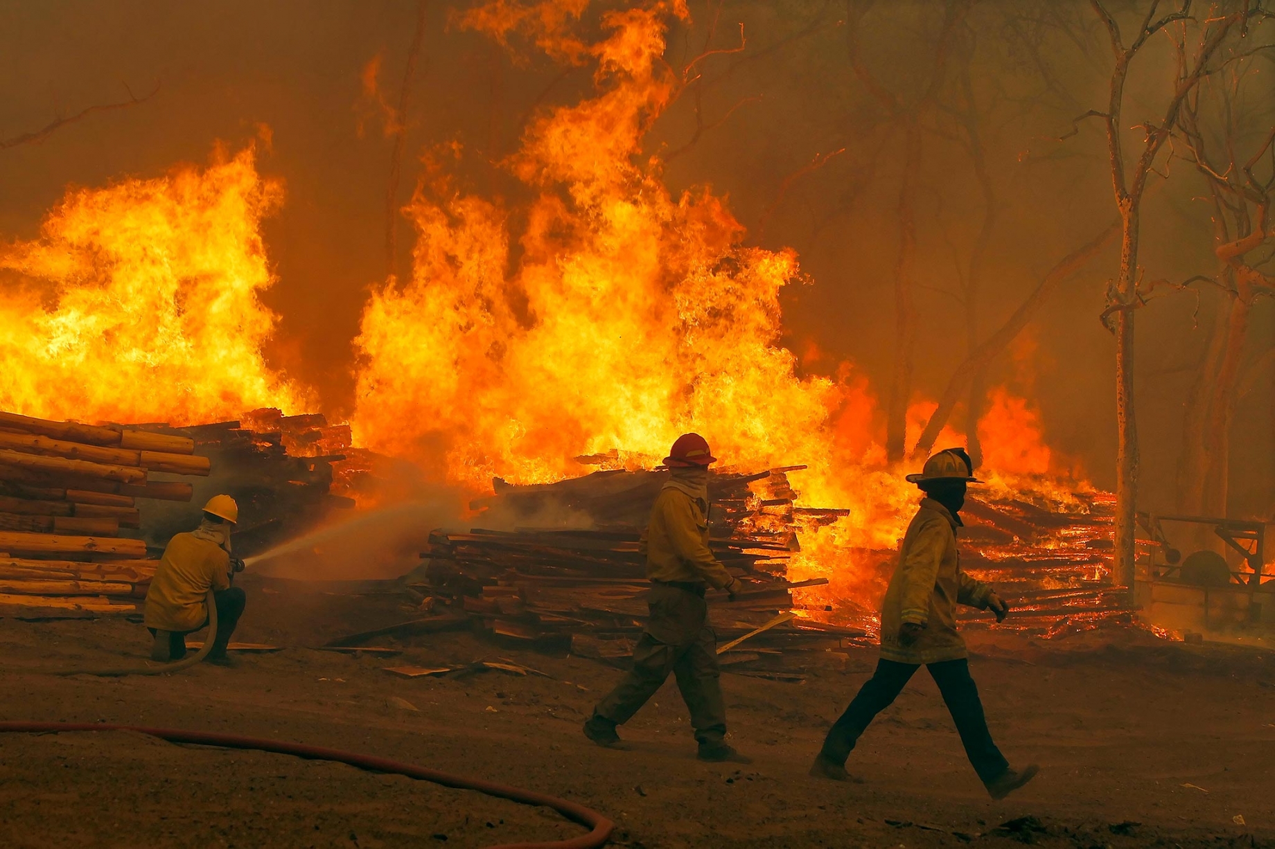 Firefighters battling fire